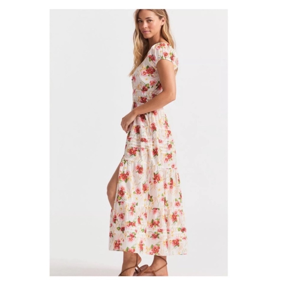 New! LoveShackFancy Magdalene Floral Ruffle Cotton Midi Dress in Pink Hibiscus - Picture 7 of 16